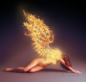 カラー写真 Painting - 写真からの翼の火のヌード